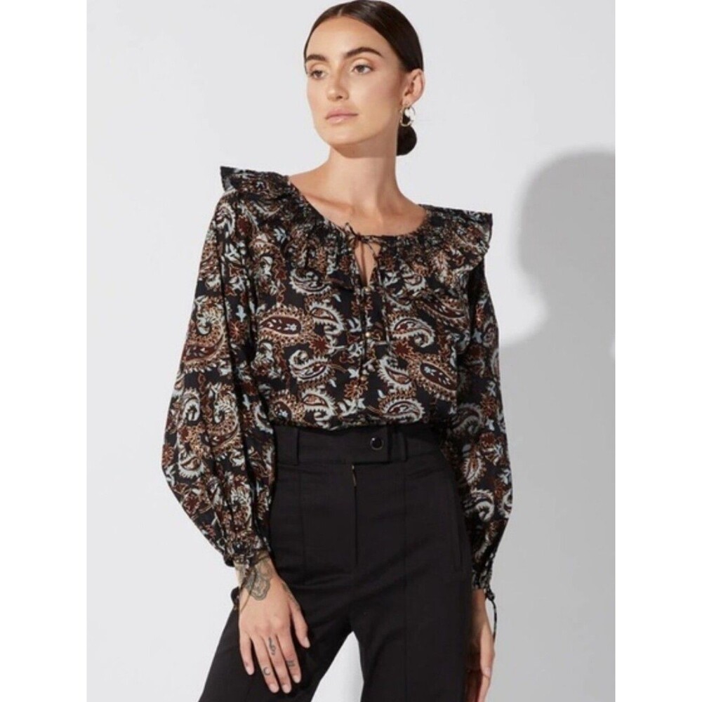 Cleobella Jillian Blockprint Organic Cotton Paisley Blouse Size S